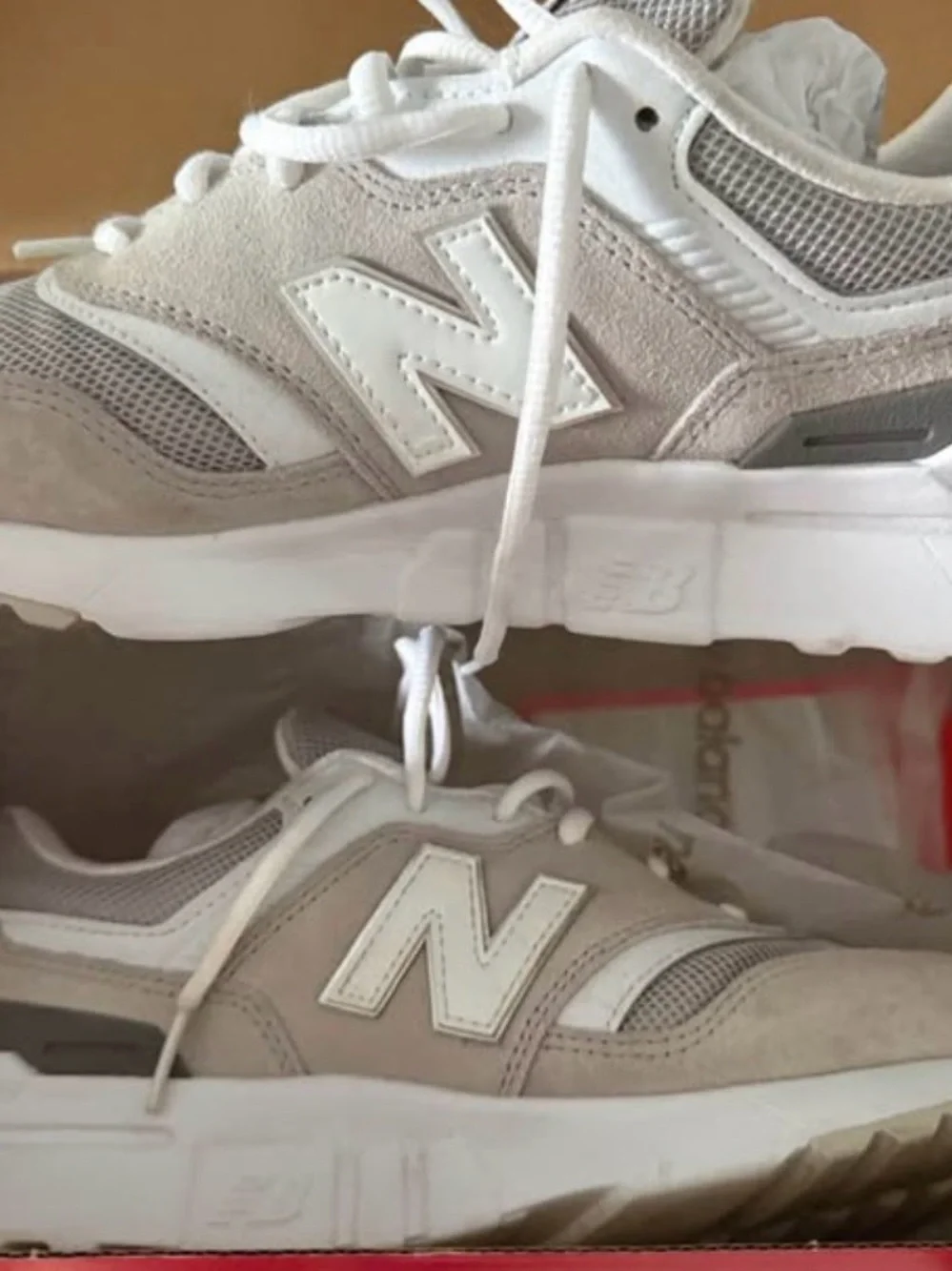 New Balance White Leather Sneakers with Gray Trim